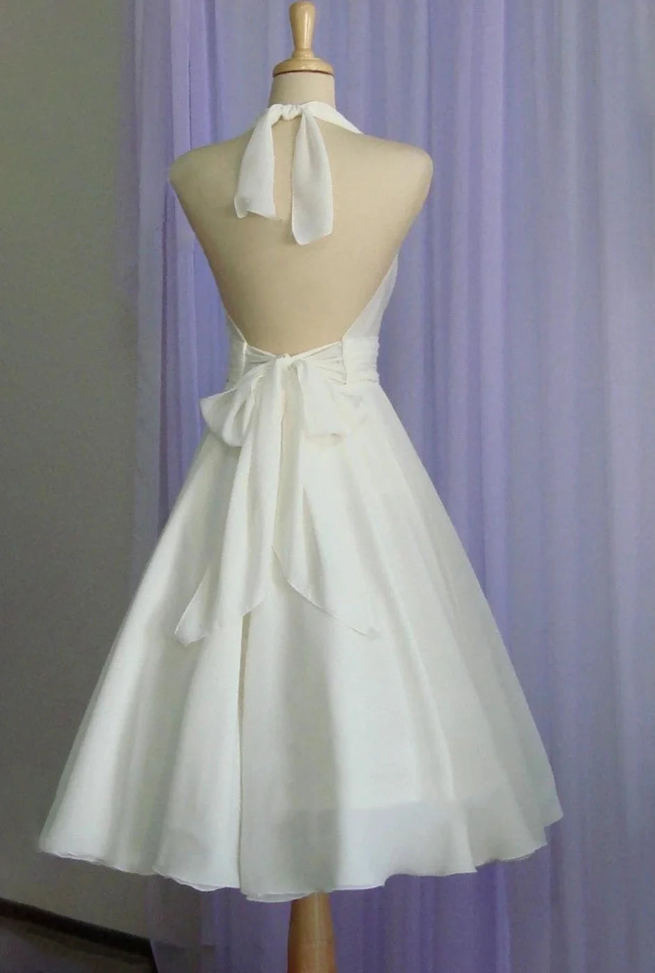 Sebella | Vintage Tea-Length Chiffon Wedding Dress With Halter Neck and Bow
