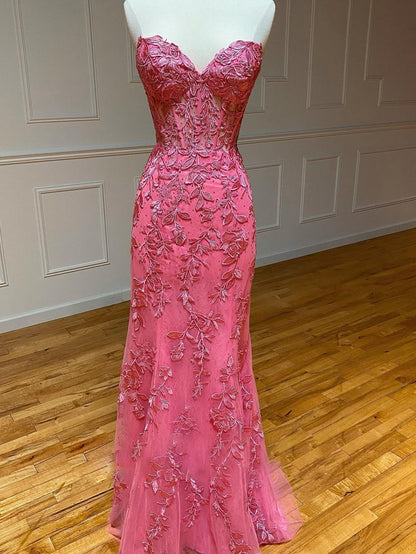 Evie |Mermaid Strapless Lace Prom Dress With Appliques