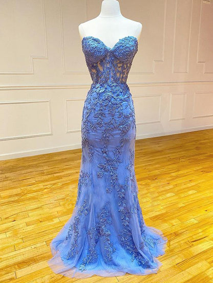 Evie |Mermaid Strapless Lace Prom Dress With Appliques