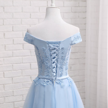 Light Blue Tulle Bridesmaid Dress, Cap Sleeves Short Bridesmaid Dress, Wedding Party Dress