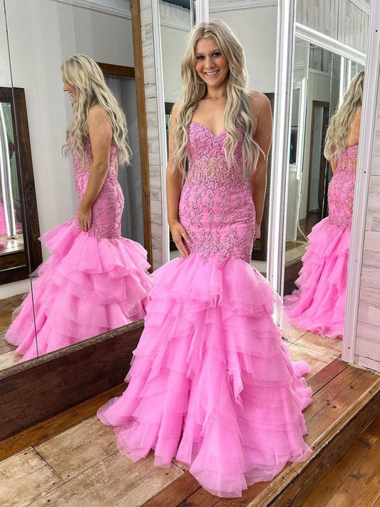 Winter |Mermaid Tiered Lace Long Mermaid Prom Dress