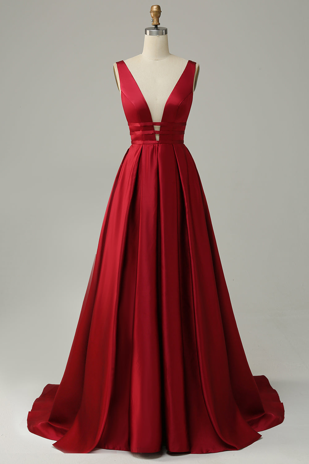 Burgundy Satin Long Prom Dress