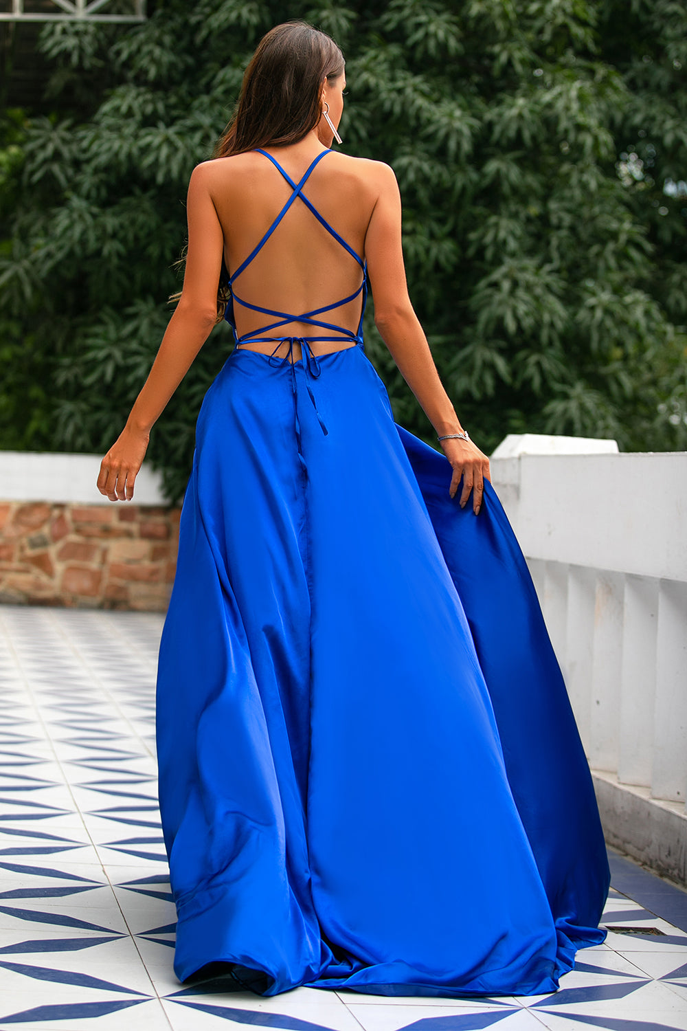 Royal Blue Backless Satin Prom Dress