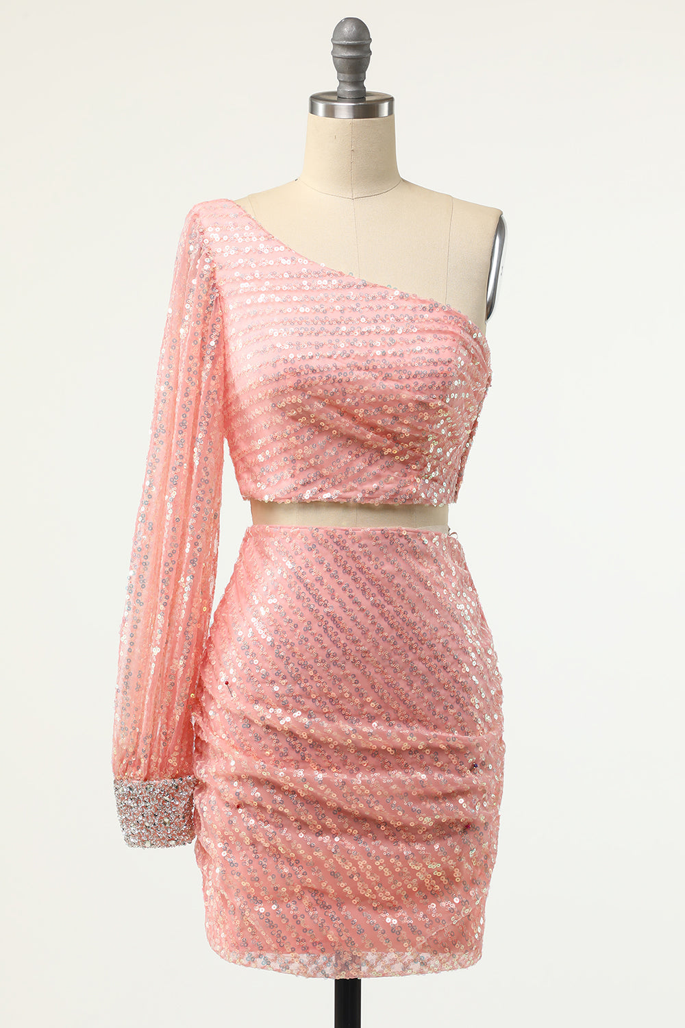 Blush One Shoulder Sequin Cocktail Dress