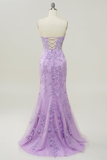 Purple Sweetheart Neck Mermaid Prom Dress With Appliques