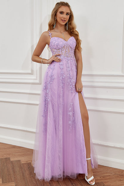 A Line Spaghetti Straps Hot Pink Prom Dress with Appliques