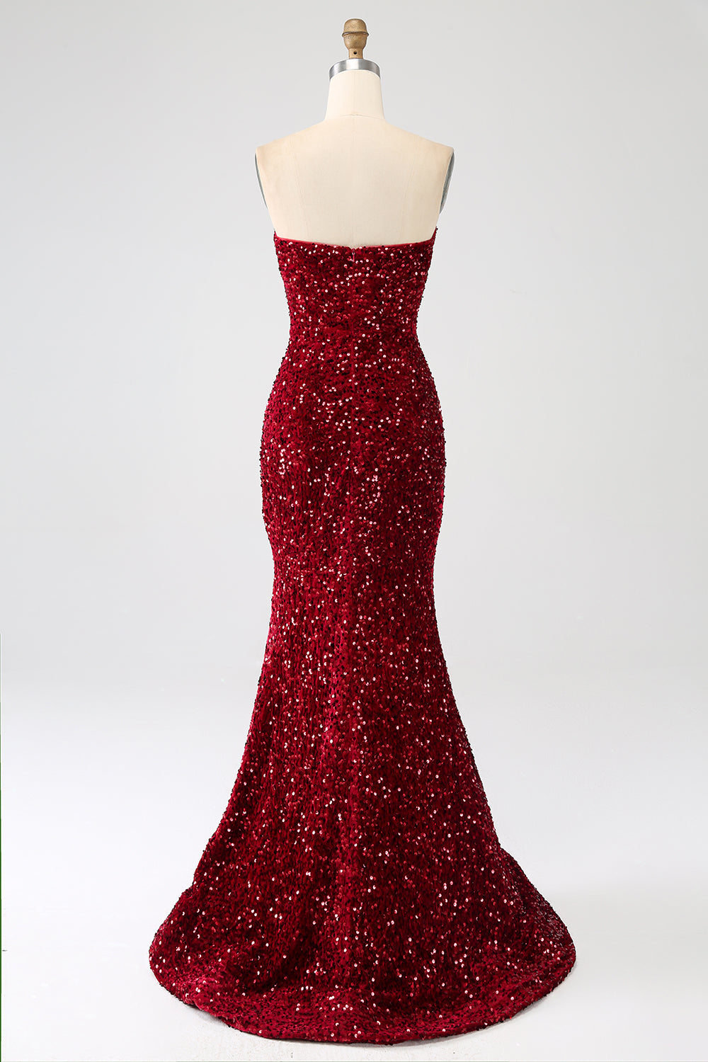 Red Strapless Sequins Long Mermaid Prom Dress With Slit