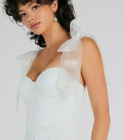 Amanda Tulle Bow Strap Sequin A-Line Party Dress