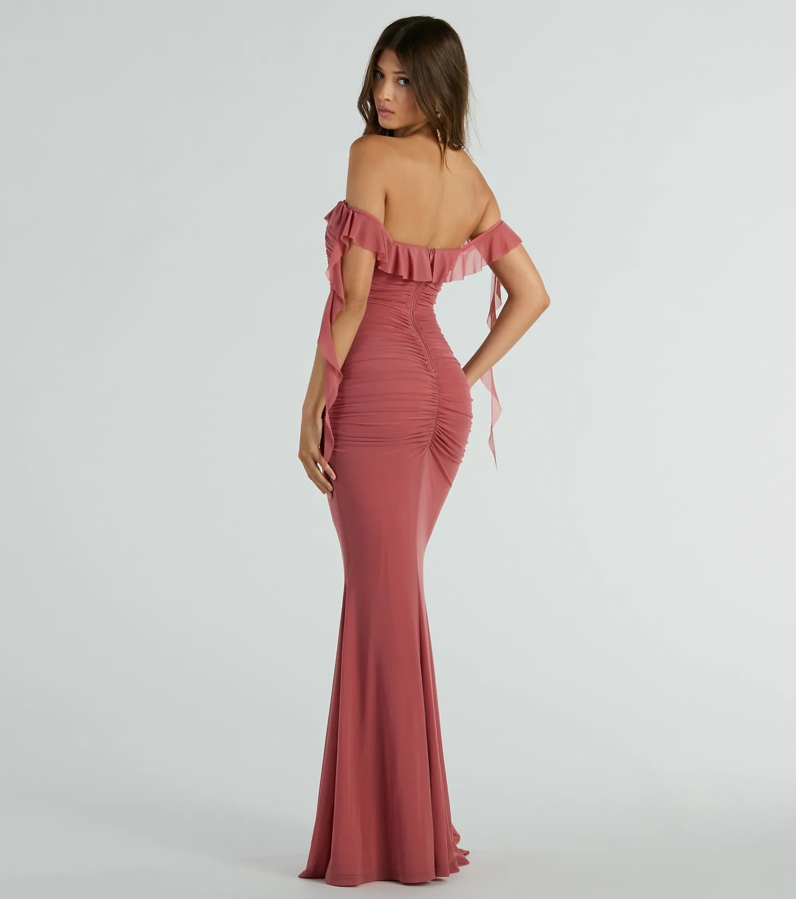 Deyna Formal Mesh Off-The-Shoulder Long Dress