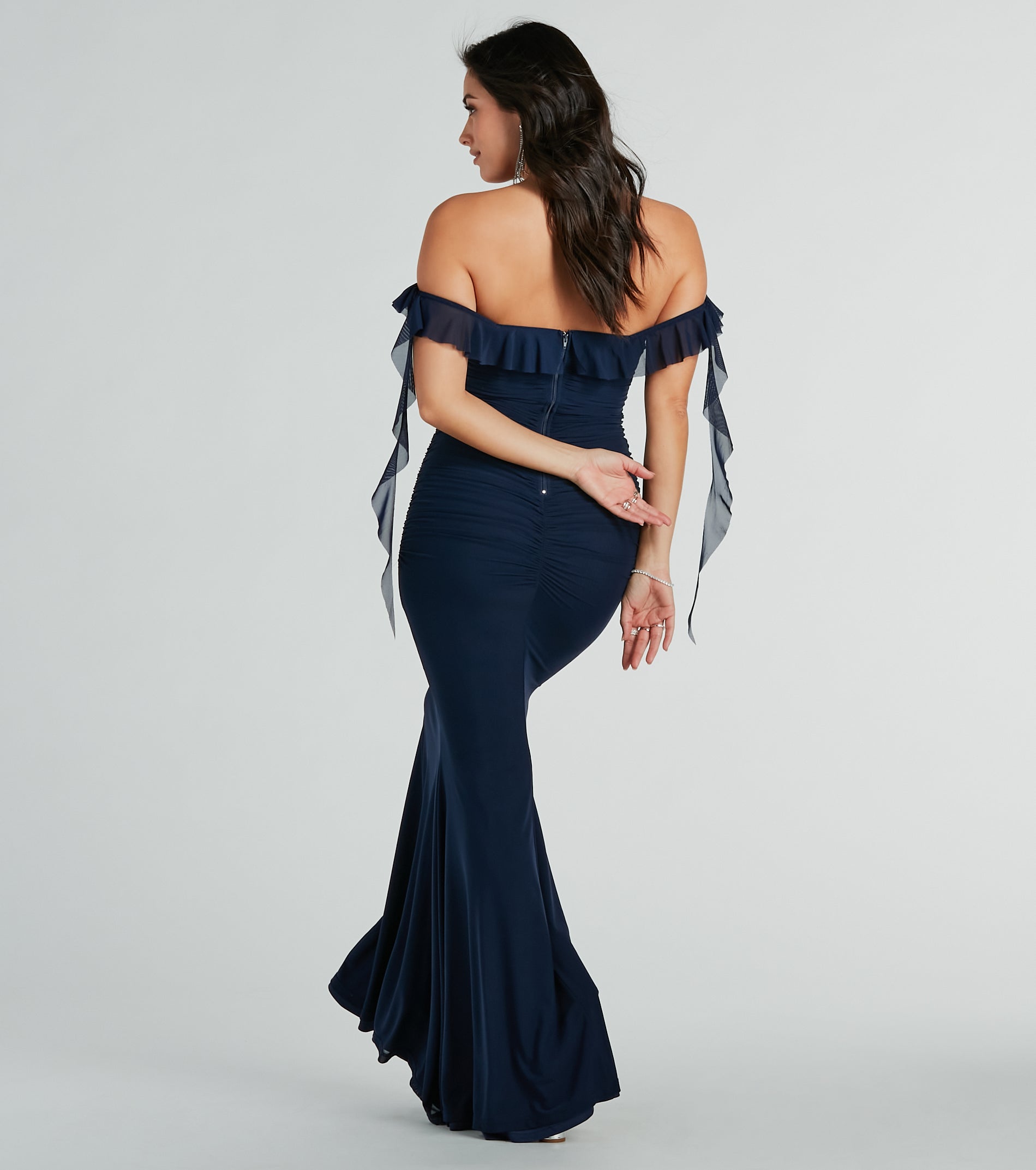 Deyna Formal Mesh Off-The-Shoulder Long Dress