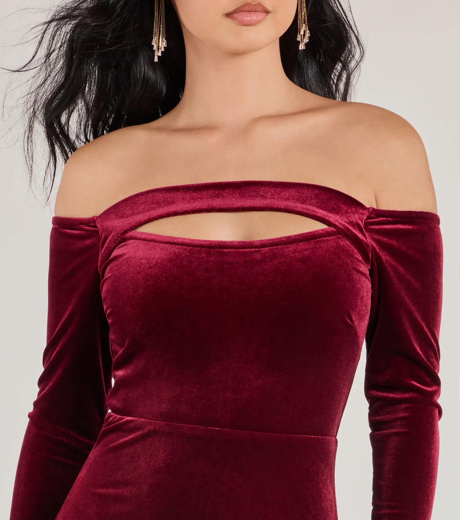 Rosalyn Velvet Off-The Shoulder Long Sleeve Formal Dress