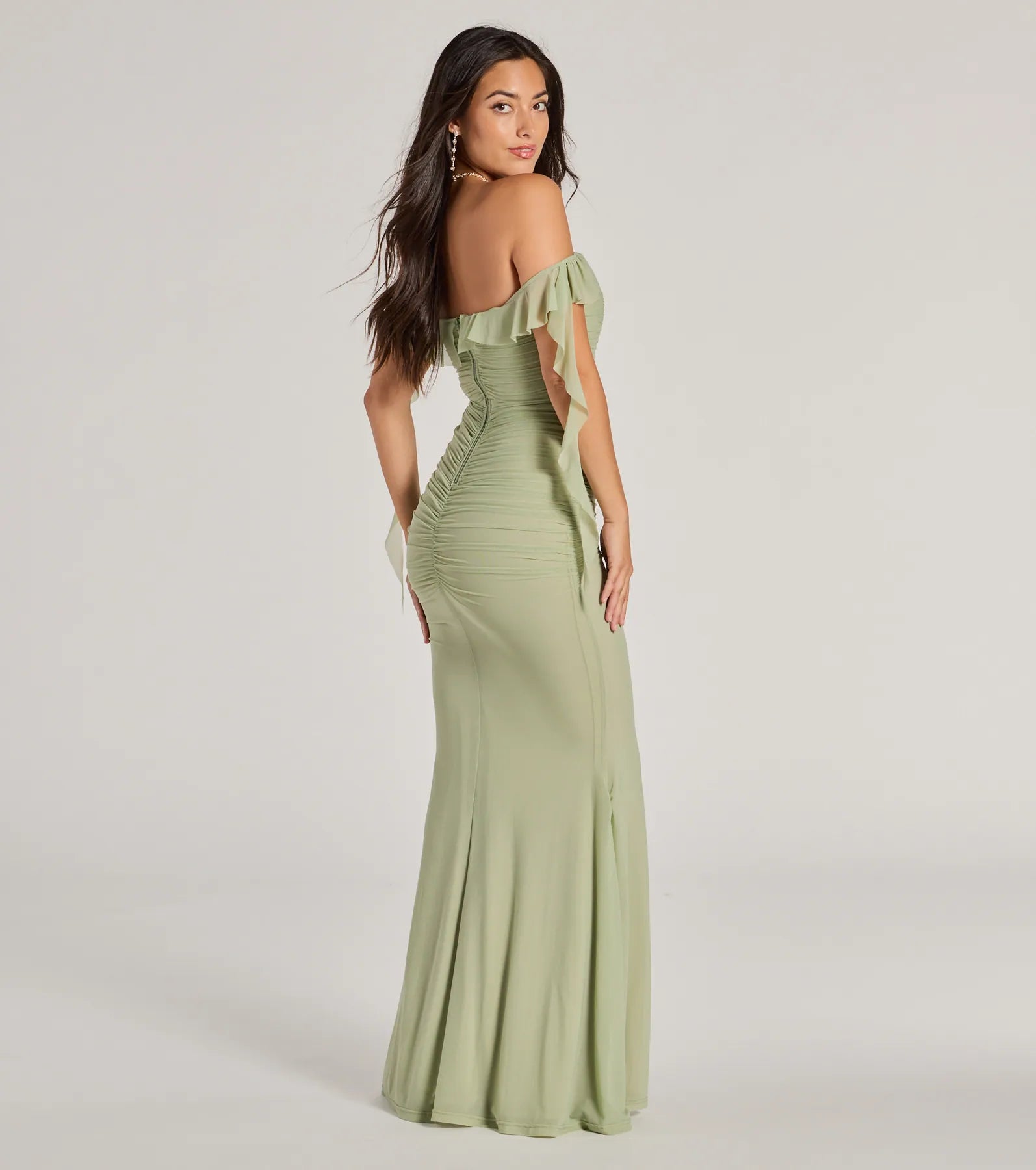 Deyna Formal Mesh Off-The-Shoulder Long Dress