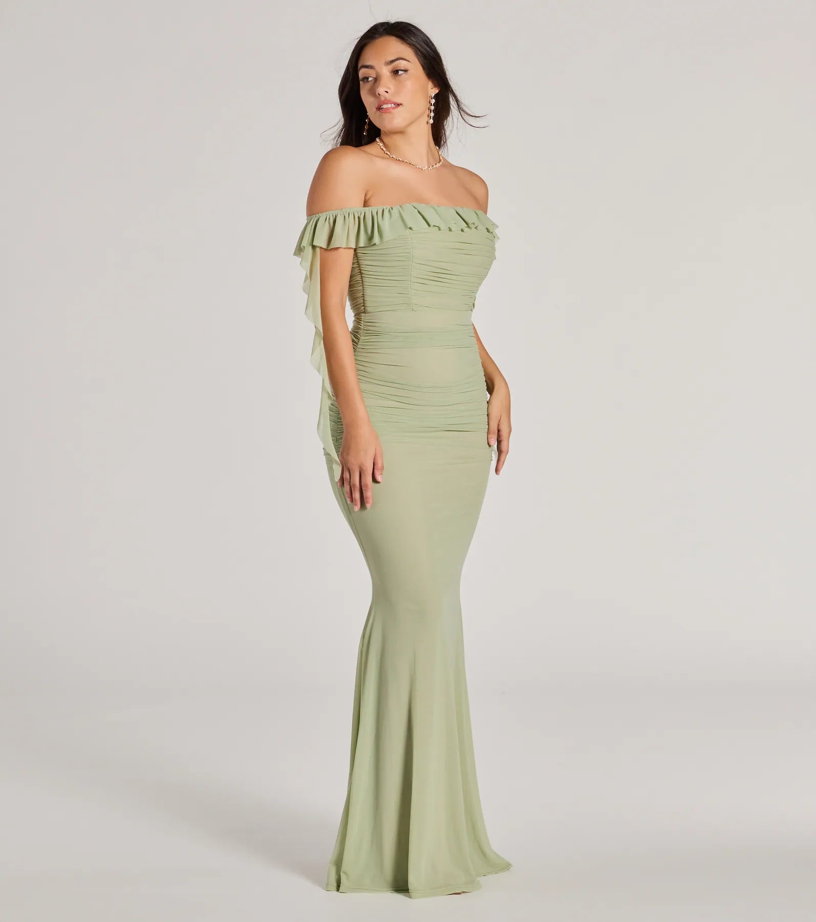 Deyna Formal Mesh Off-The-Shoulder Long Dress