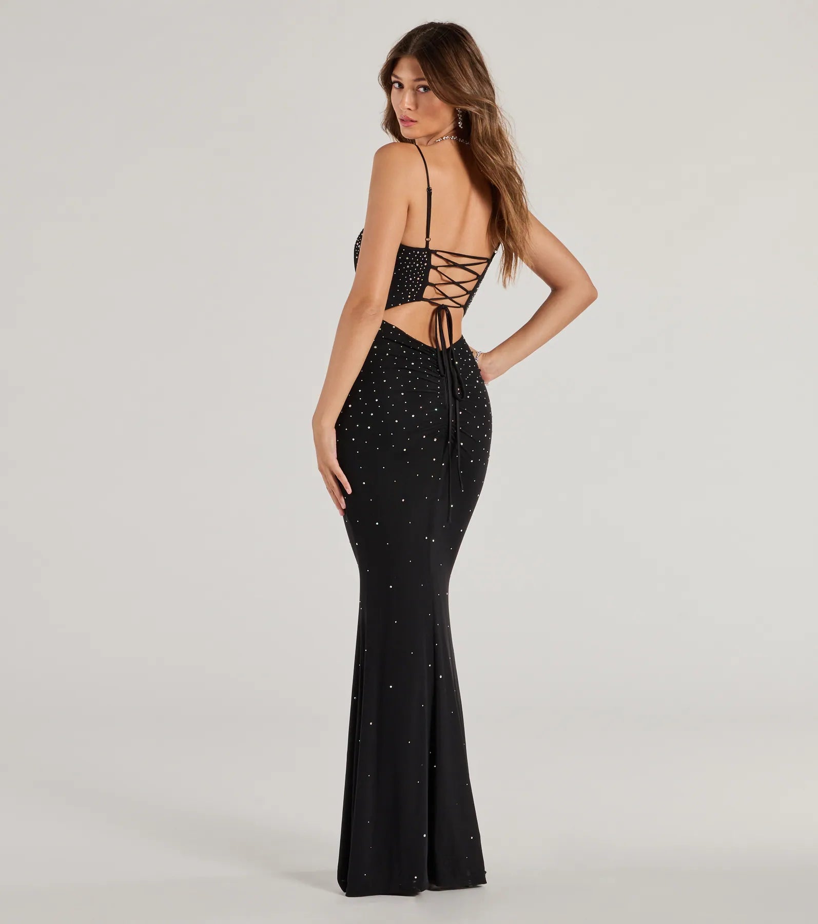 Noa Lace-Up Rhinestone Corset Mermaid Dress