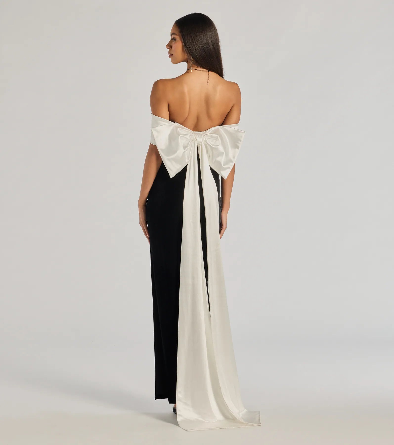 Verona Off-The-Shoulder Bow Back Velvet Formal Dress