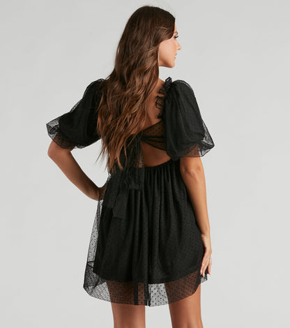 Whimsical Muse Chiffon Swiss Dot Skater Dress