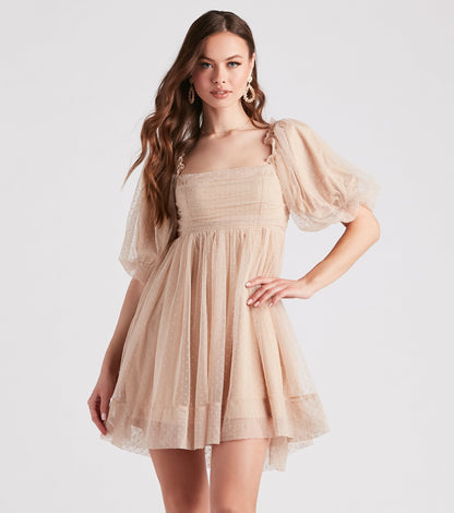 Whimsical Muse Chiffon Swiss Dot Skater Dress