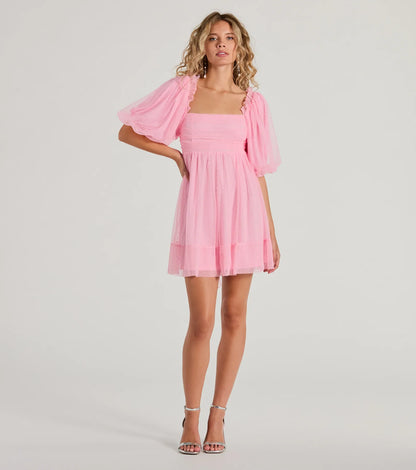 Whimsical Muse Chiffon Swiss Dot Skater Dress