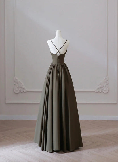 A-line Straps V-neckline Floor Length Party Dress, Long Prom Dress