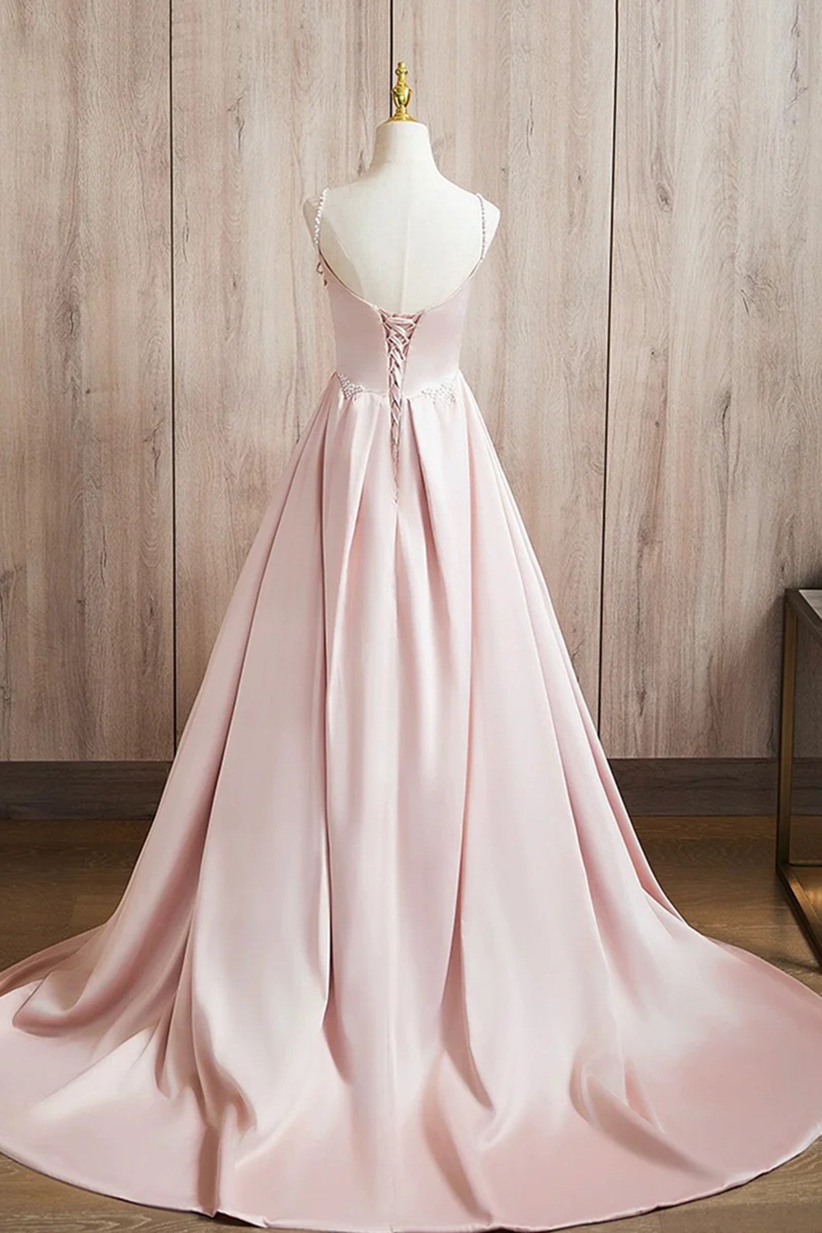 Pink Satin Straps Long Formal Dress Evening Dress, Pink Satin Prom Dress