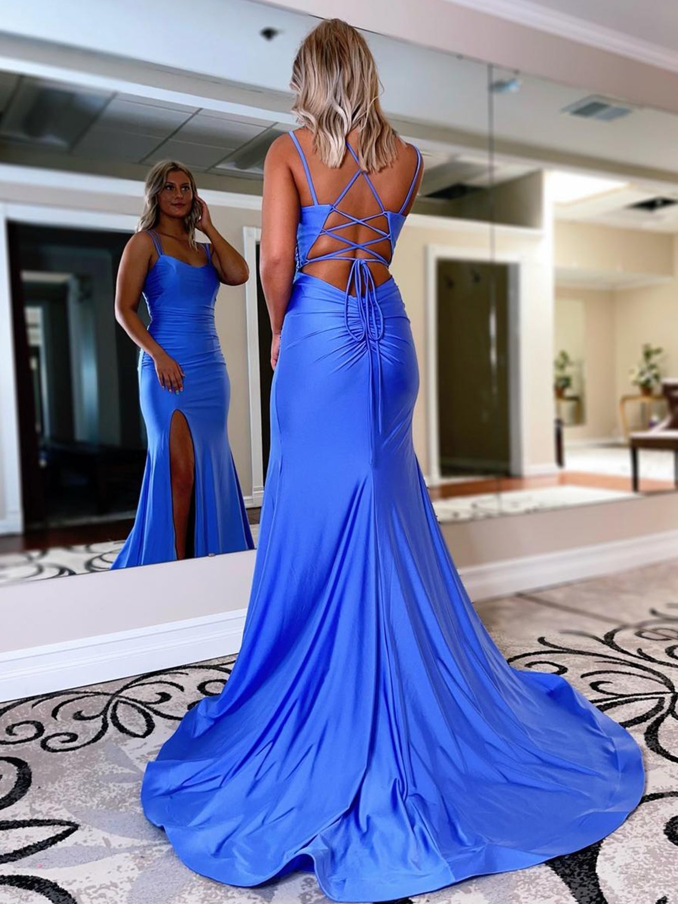 Sapphire |Mermaid Spaghetti Straps Jersey Prom Dress