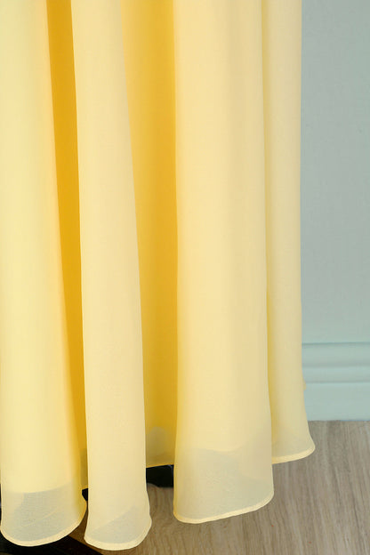 Yellow V-neck Long Bridesmaid Dress