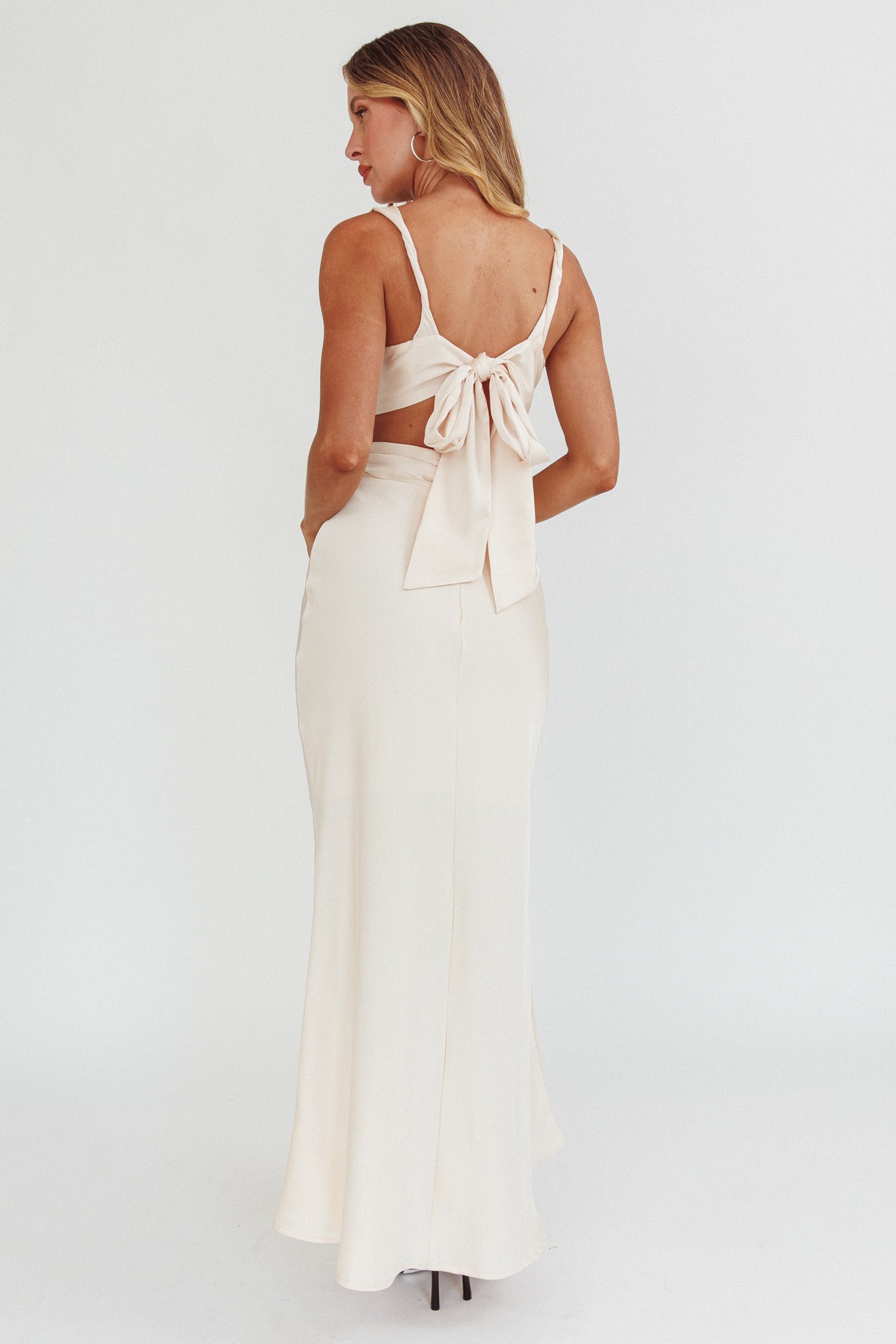 Harper Cut-Out Bow Back Maxi Dress Oyster