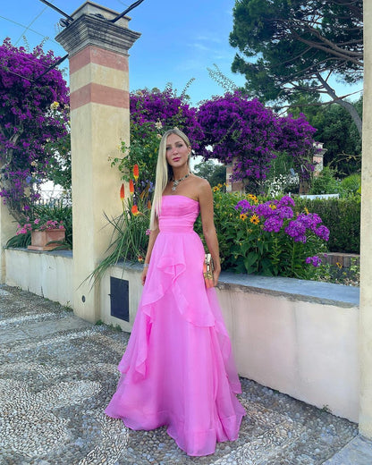 Elisa |Light Pink A Line Strapless Organza Prom Dress