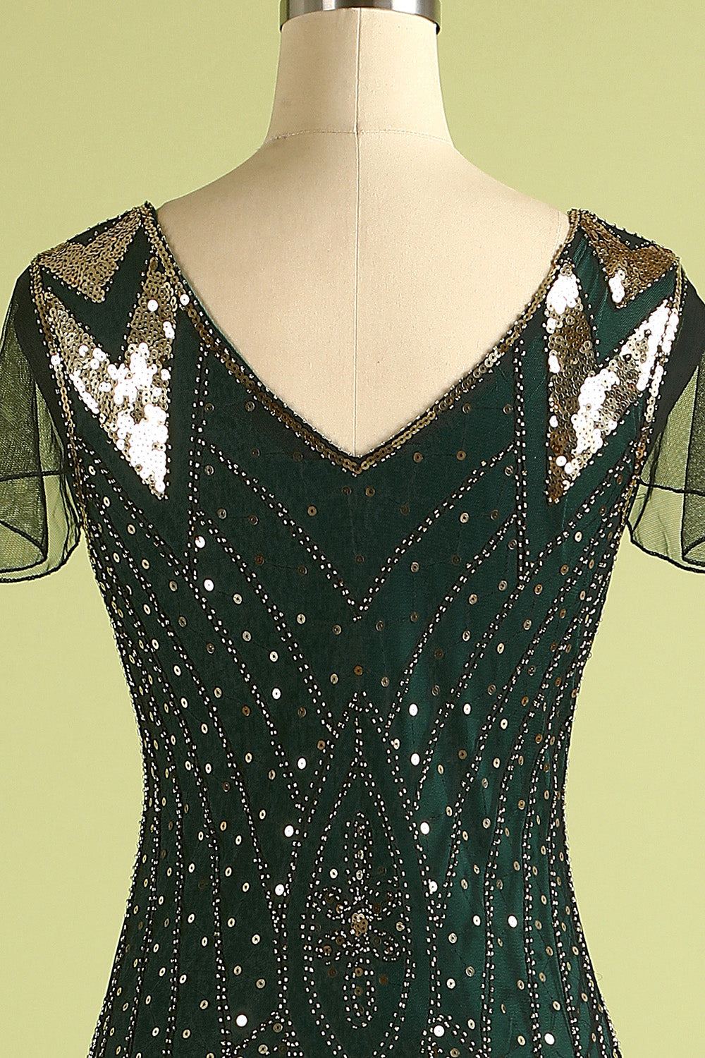 Black and Green 1920s Sequins Flapper Long Dress