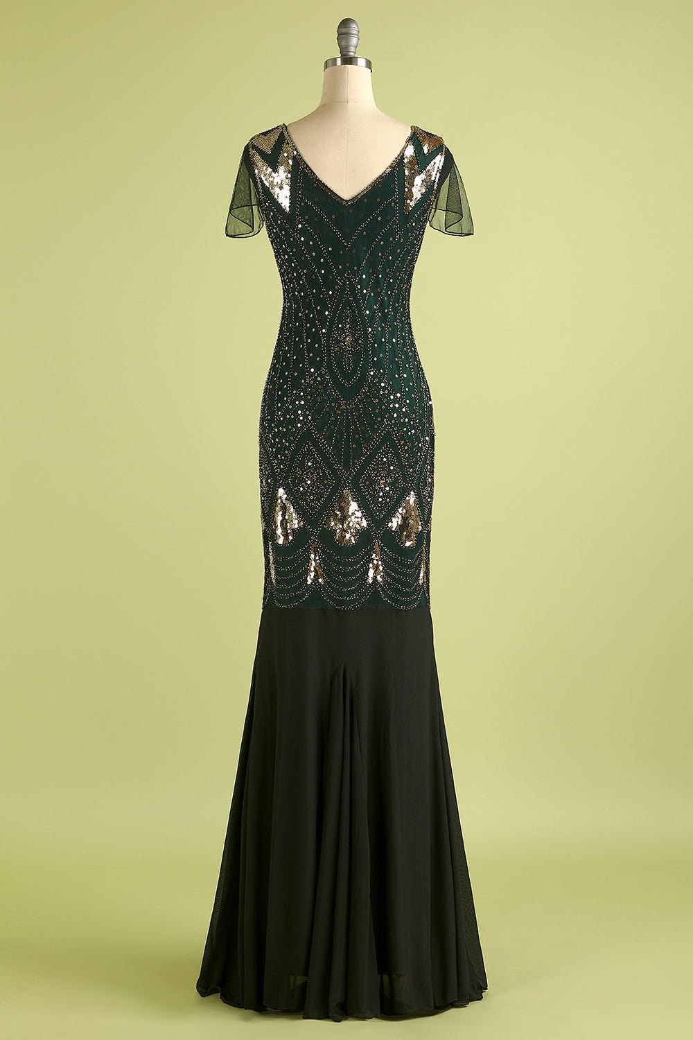 Black and Green 1920s Sequins Flapper Long Dress