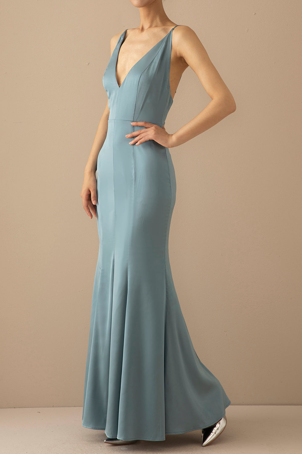 Mermaid Blue V Neck Long Prom Dress