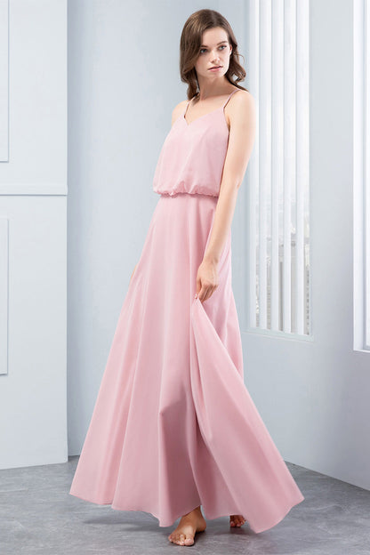 Simple Spaghetti Straps Blush Bridesmaid Dress