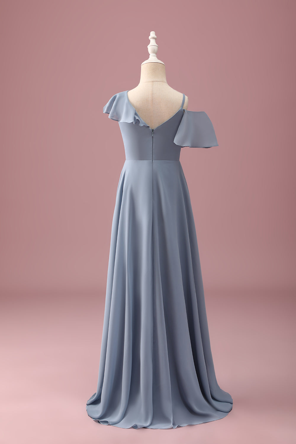 Dusty Blue High-Low Chiffon Junior Bridesmaid Dress with Ruffles