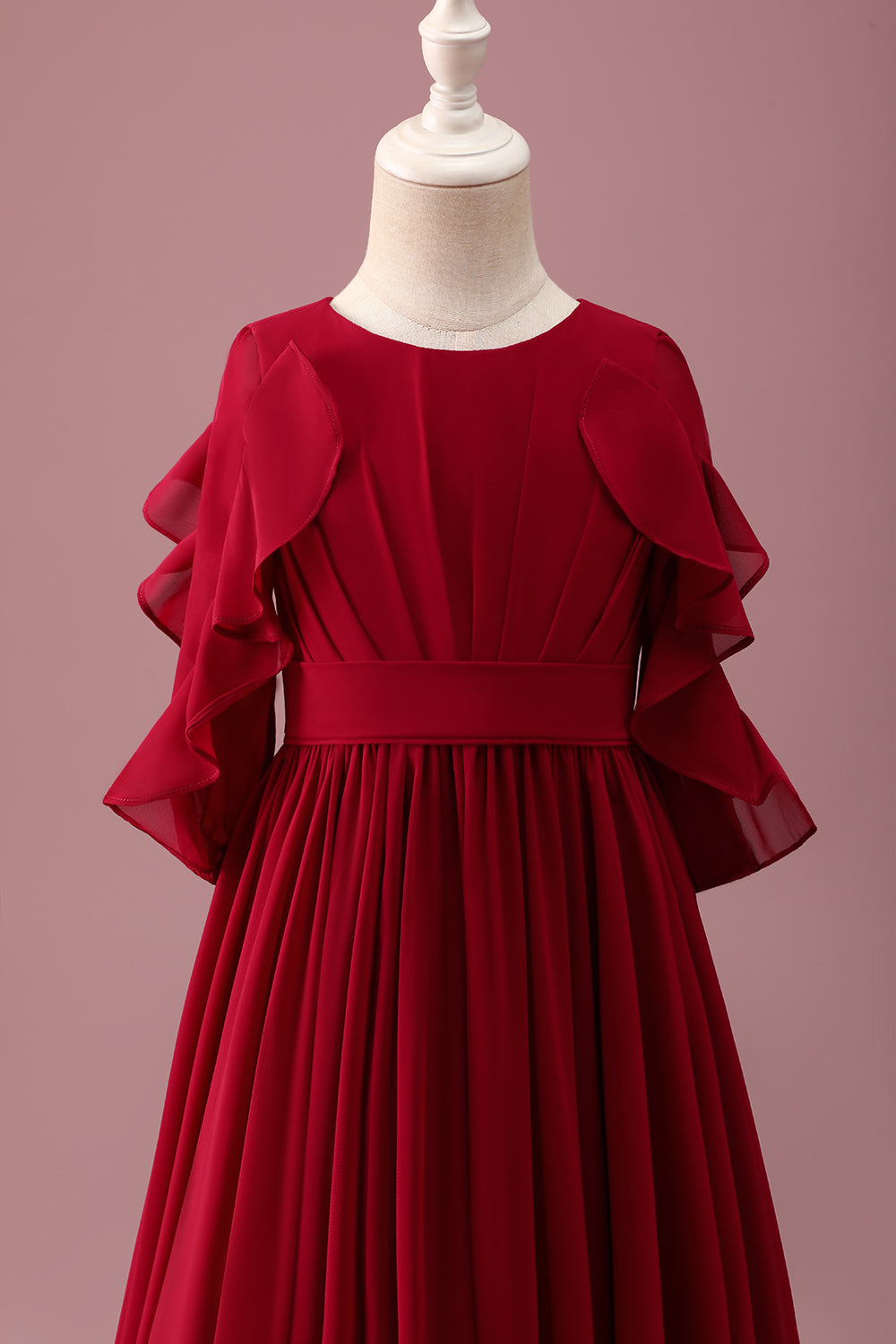 Burgundy A-Line Junior Bridesmaid Dress with Ruffles