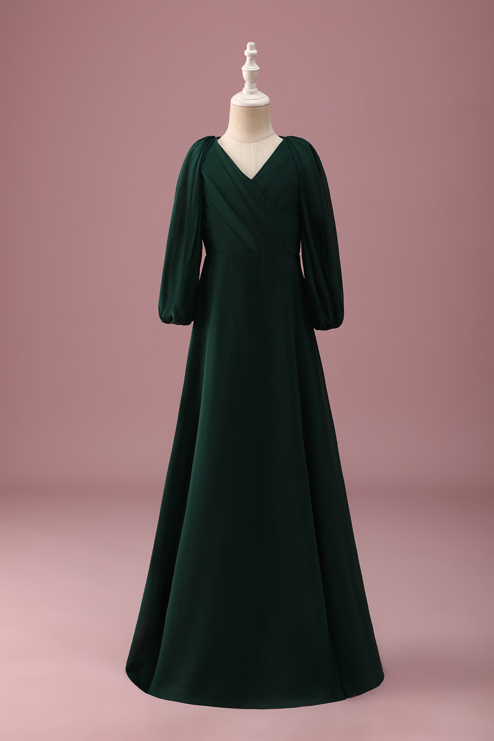 Dark Green A-Line Junior Bridesmaid Dress with Long Sleeves