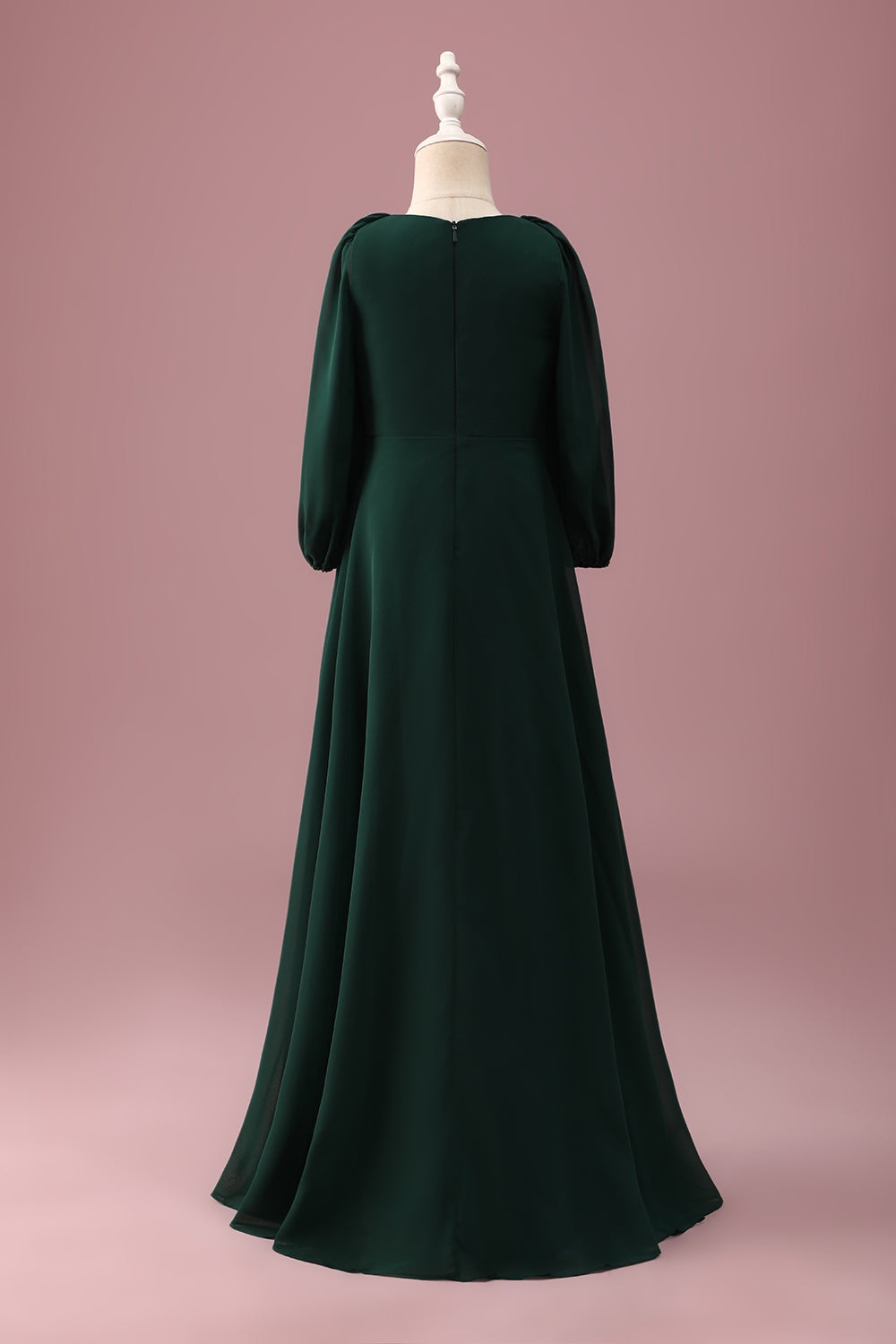 Dark Green A-Line Junior Bridesmaid Dress with Long Sleeves