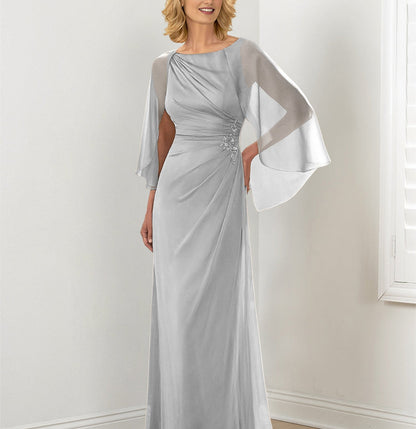 Sheath/Column Round Neck Mother of the Bride Dresses with Ruched