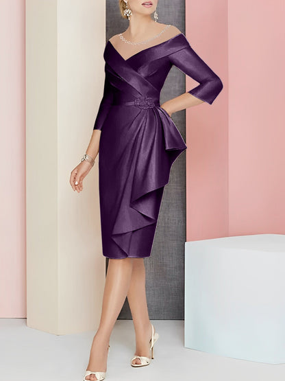 Sheath/Column V-Neck Knee-Length Mother of the Bride Dresses