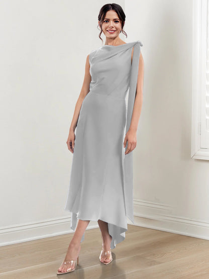 Sheath/Column Jewel Neck Tea-Length Mother of the Bride Dresses