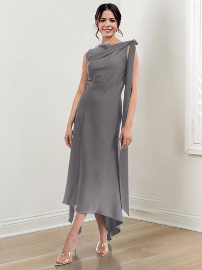Sheath/Column Jewel Neck Tea-Length Mother of the Bride Dresses