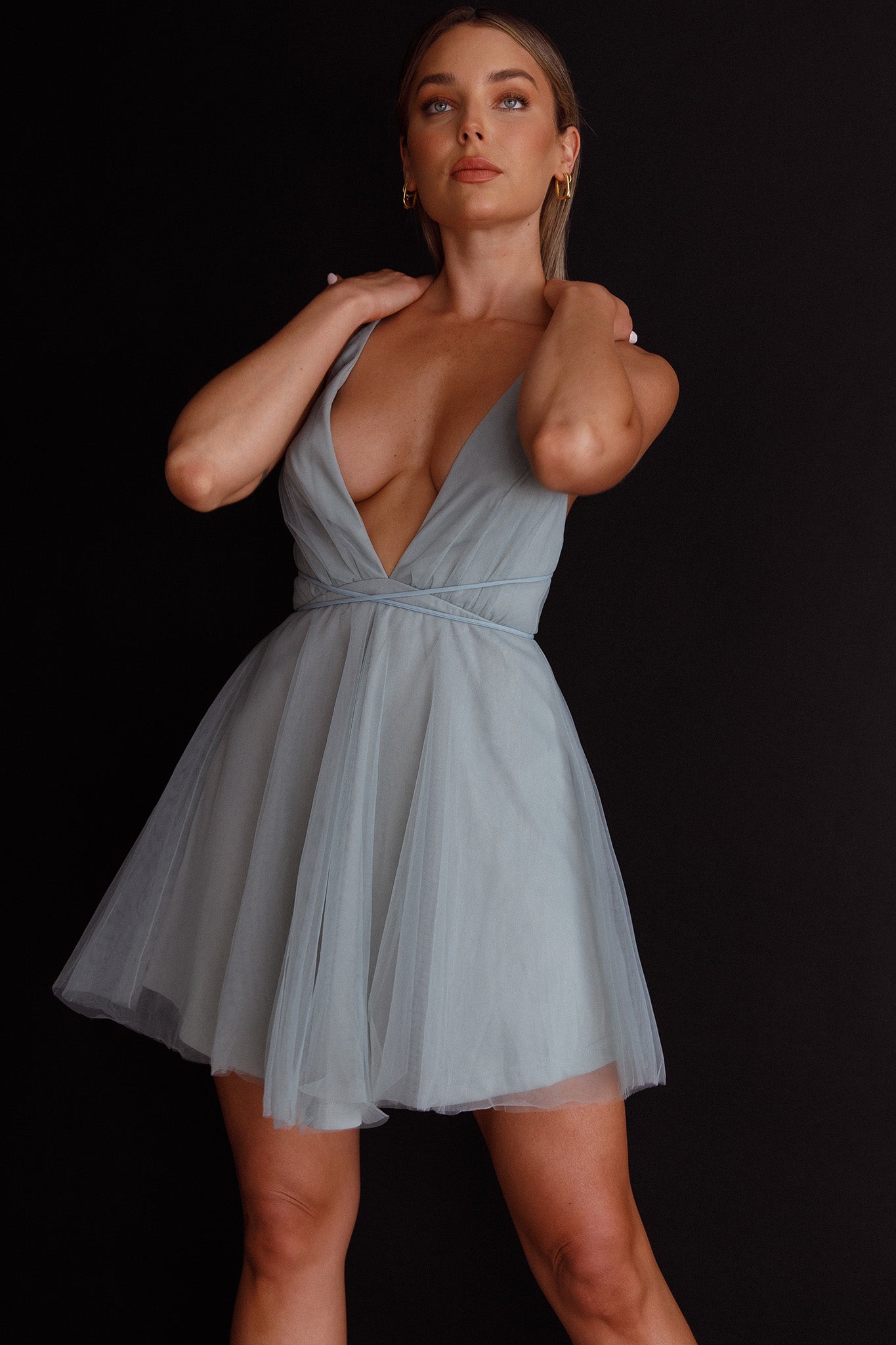 Floating By Plunging Neckline Mini Dress Sage