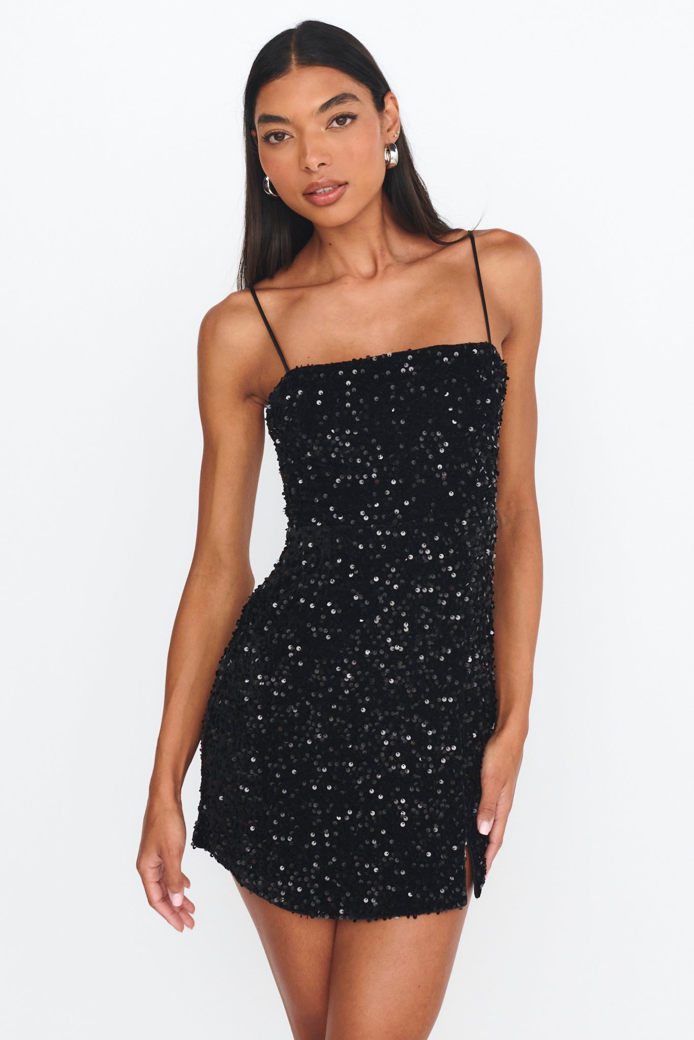 Atlanta Square Neckline Sequin Dress Black