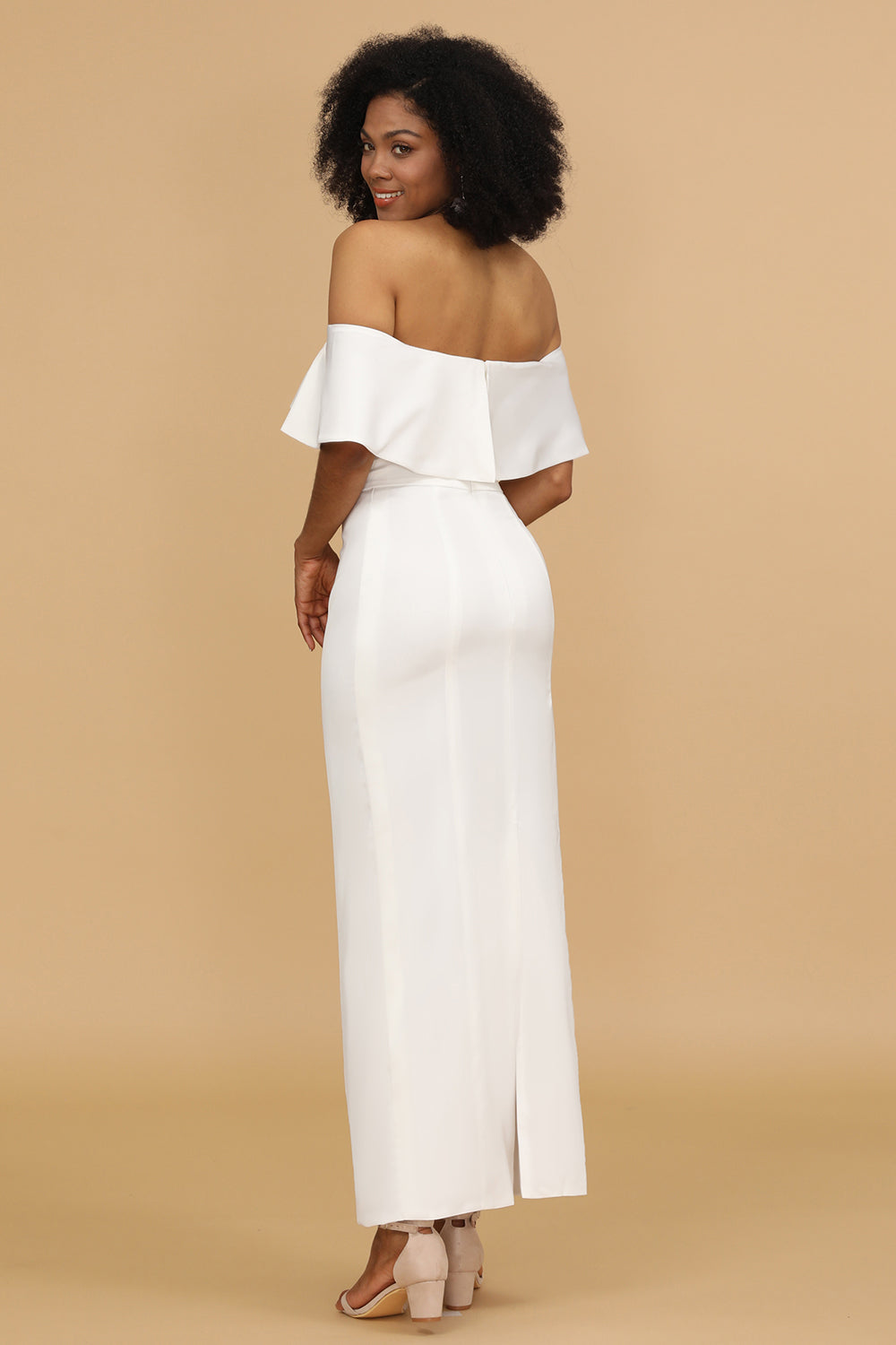 White Off The Shoulder Mermaid Bridesmaid Dress