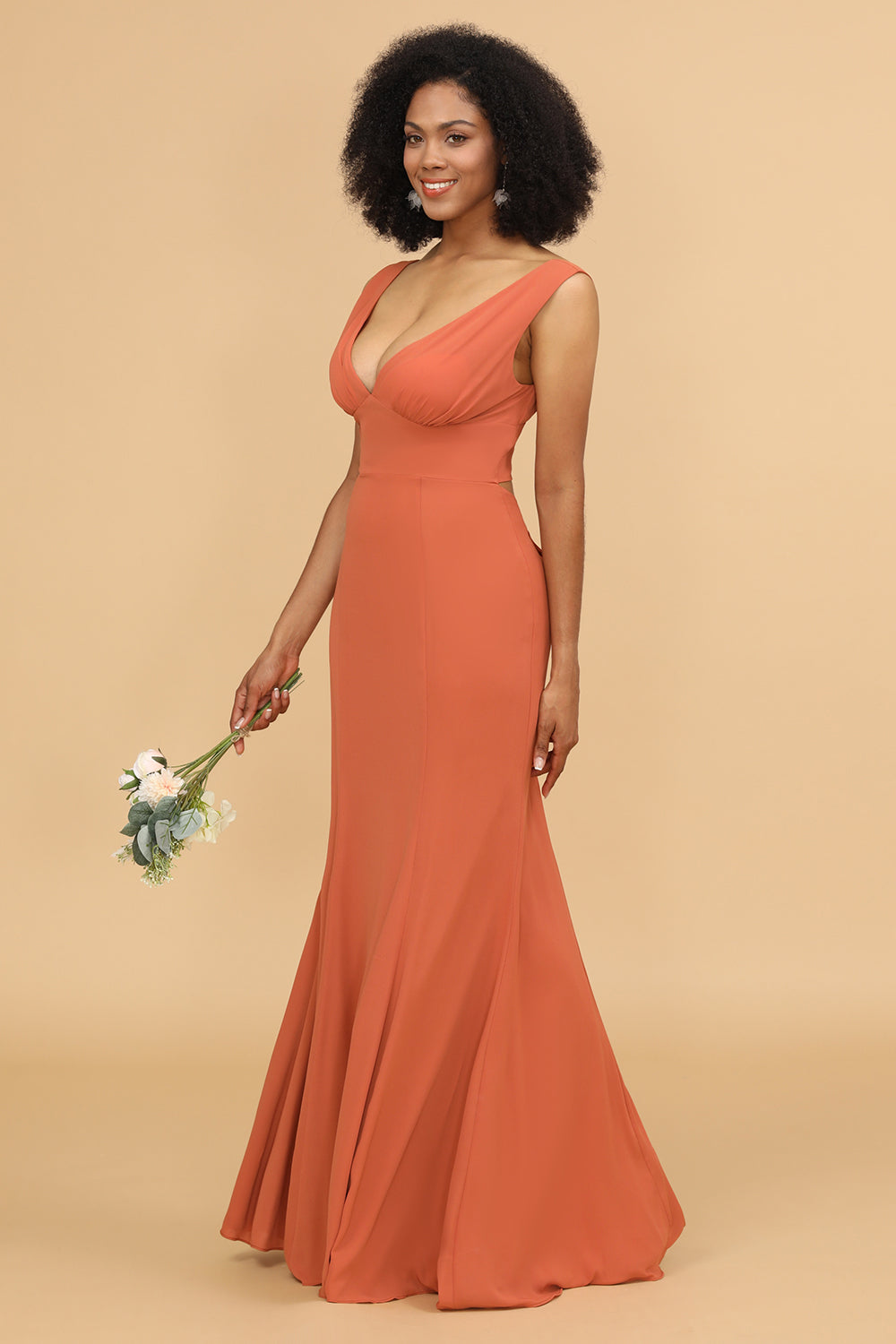 Mermaid V neck Sunset Chiffon Bridesmaid Dress