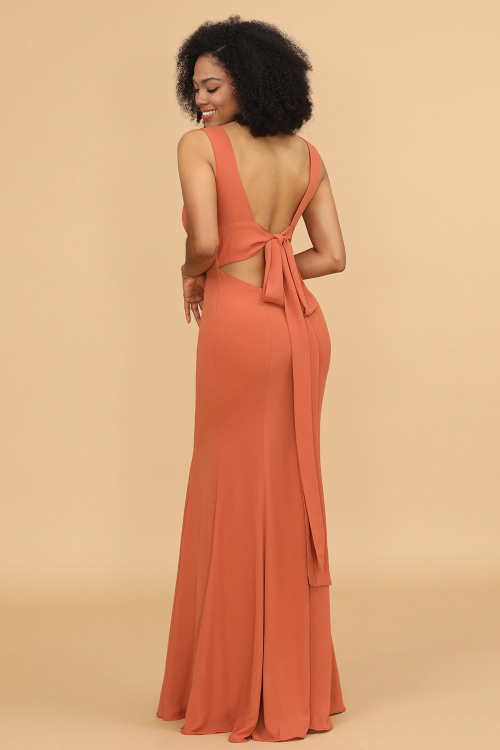 Mermaid V neck Sunset Chiffon Bridesmaid Dress