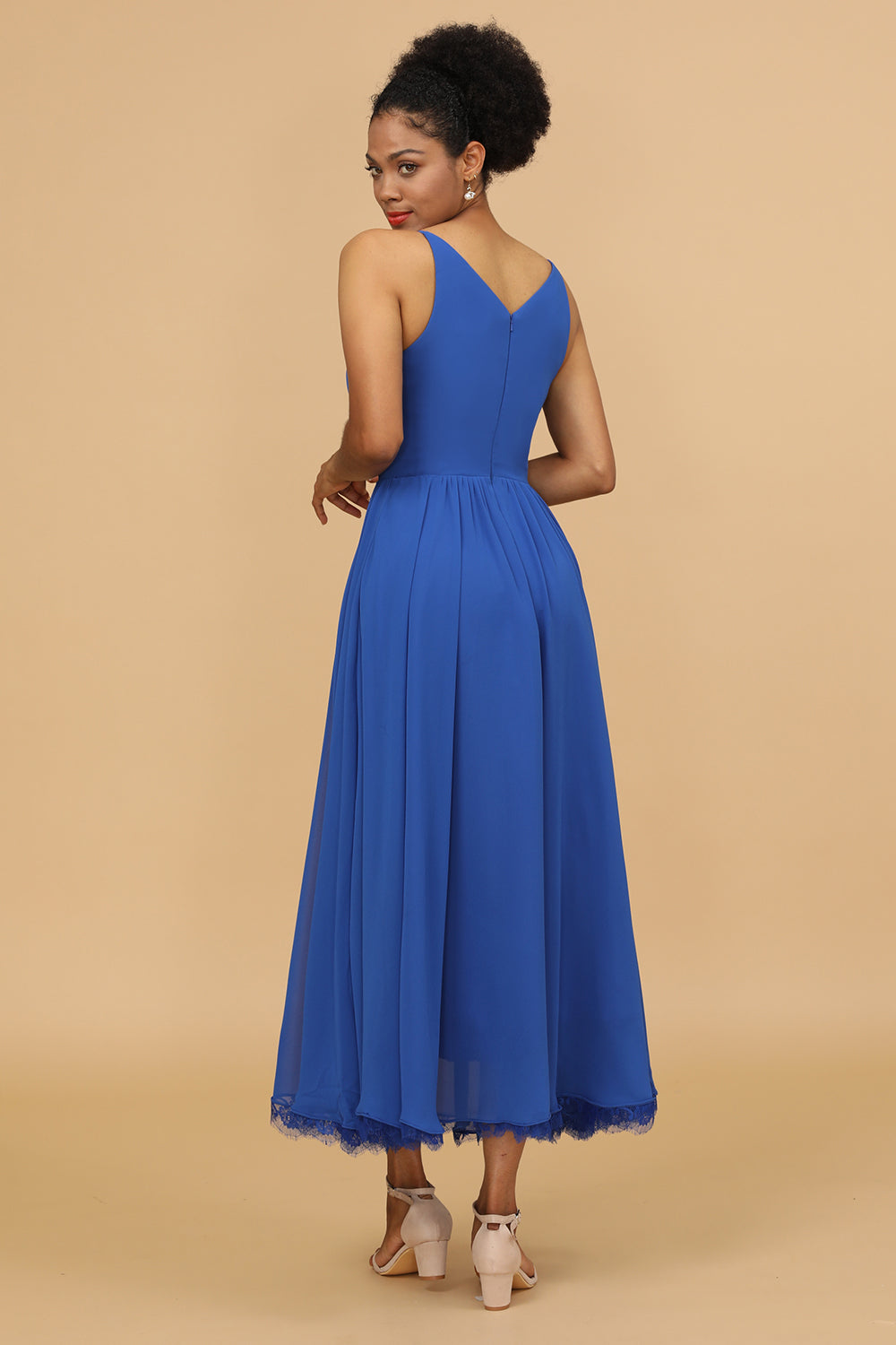 Royal Blue V-Neck Chiffon Bridesmaid Dress