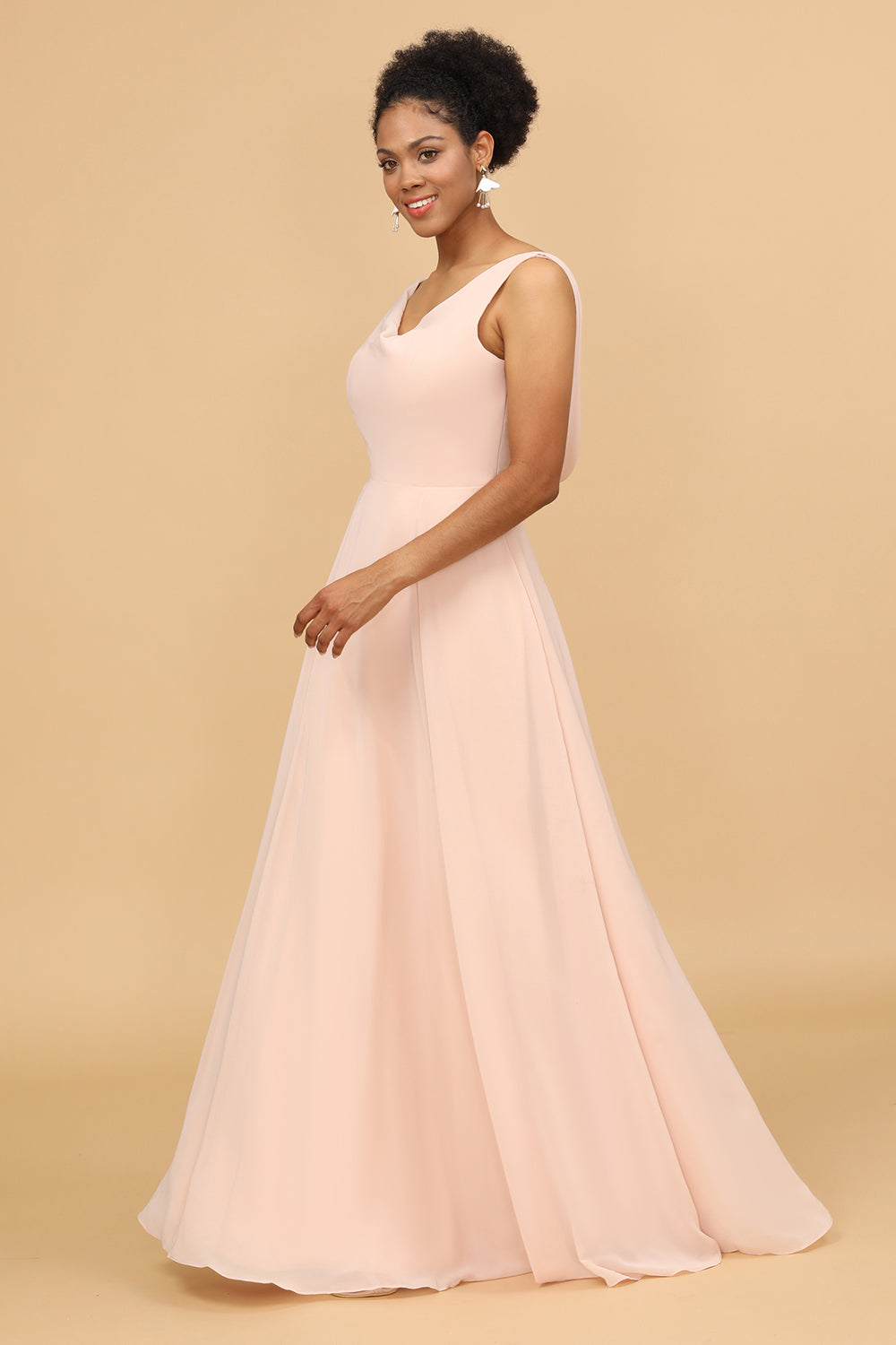 Blush V-neck Open Back Bridesmaid Dress