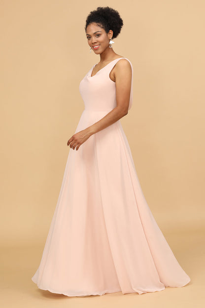 Blush V-neck Open Back Bridesmaid Dress
