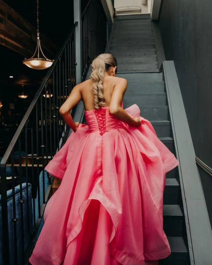 Elisa |Light Pink A Line Strapless Organza Prom Dress