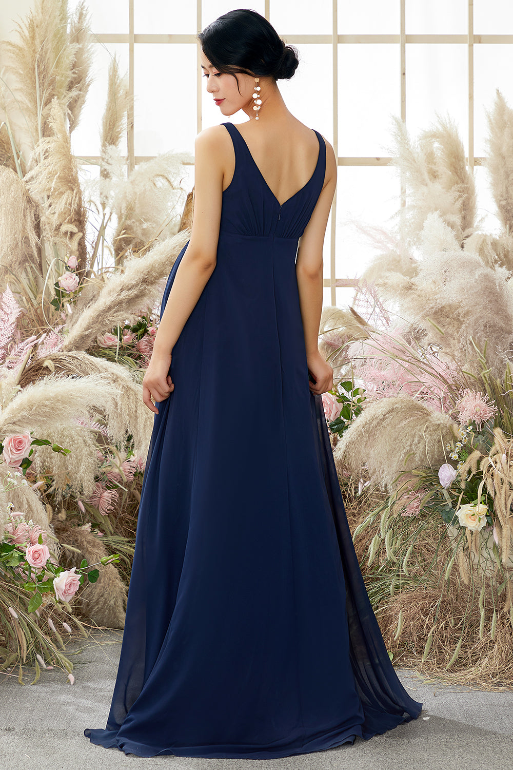 V neck Long Maternity Bridesmaid Dress